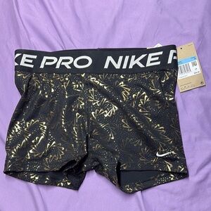 Nike Pro Black and Gold Patterned Shorts